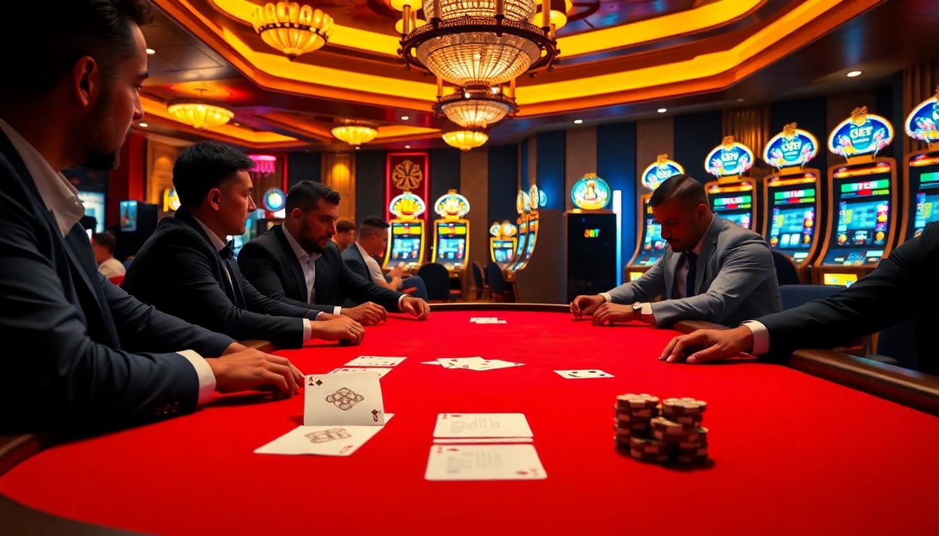 Experience high-stakes poker action at 8kbet's luxurious casino table.