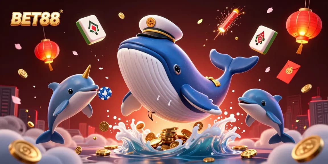 Experience the thrill of BET88 with a vibrant 3D scene of animated sea creatures celebrating with casino elements.
