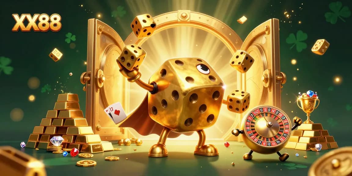Experience thrilling gameplay action at XX88 with golden dice and casino treasures.