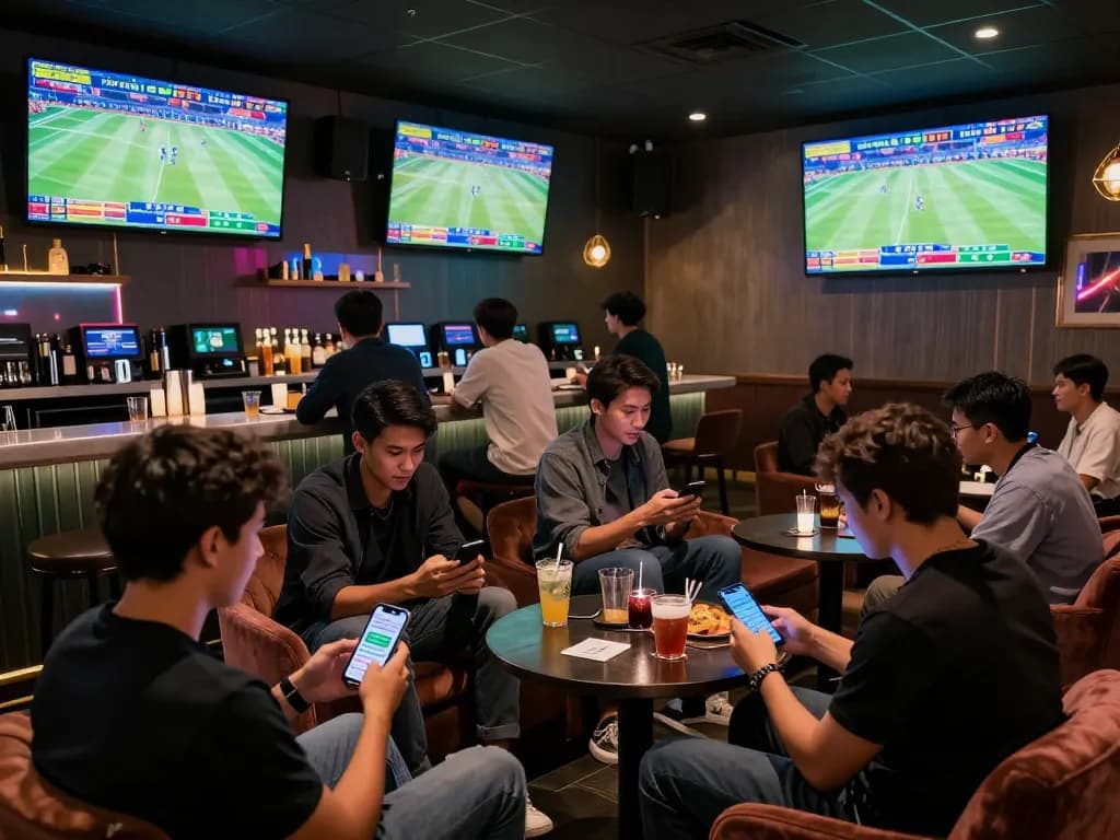 Engaging in sports betting and live games at a vibrant NK88 lounge.