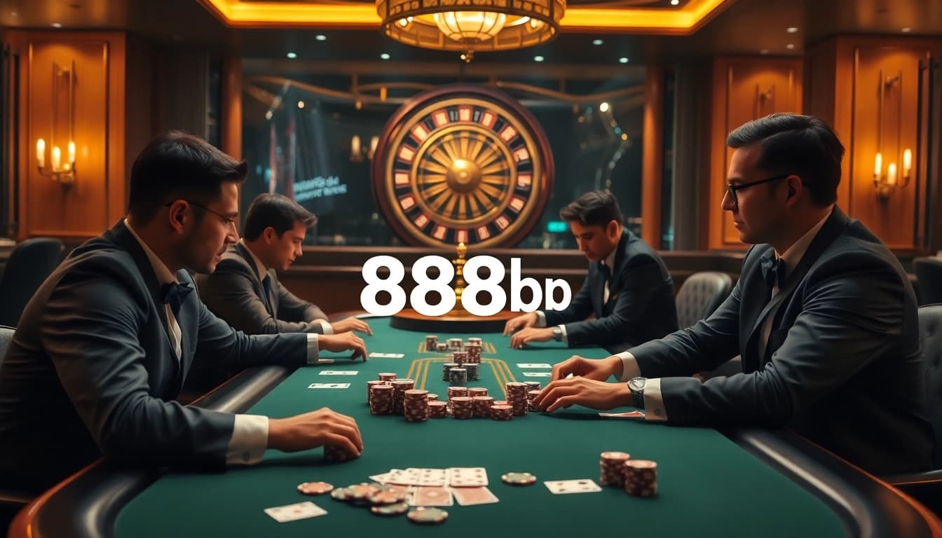 Gamblers at a poker table showcasing exciting gameplay at 888b casino.