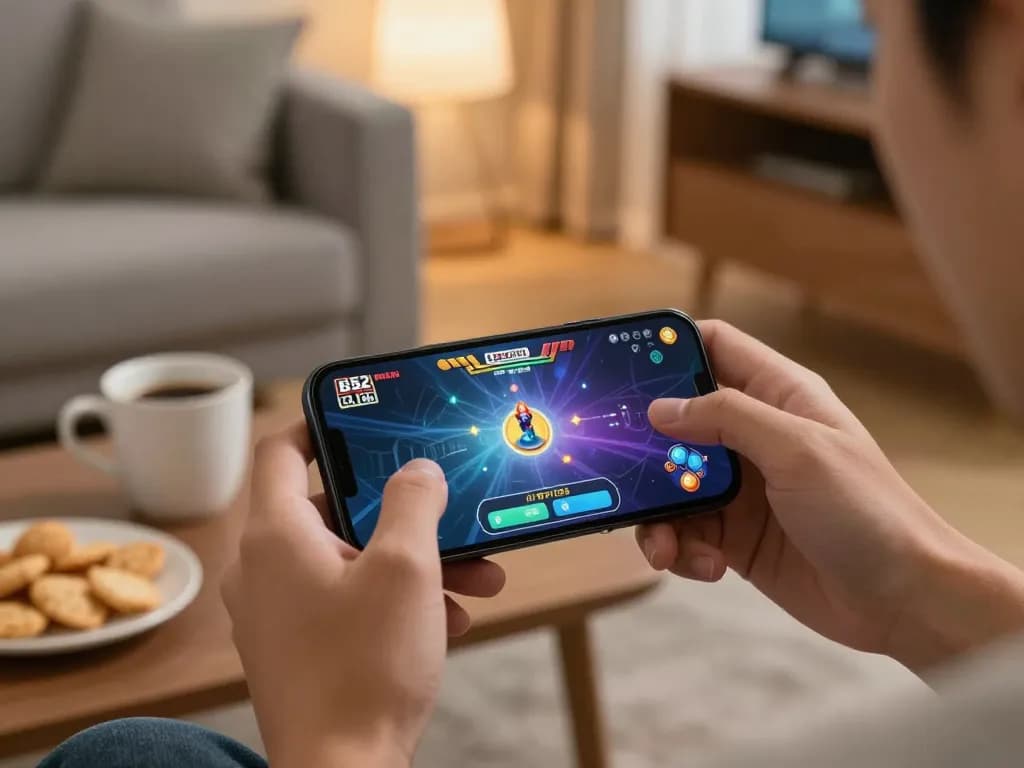 B52 Club players engage in thrilling online game action on a smartphone in a cozy environment.
