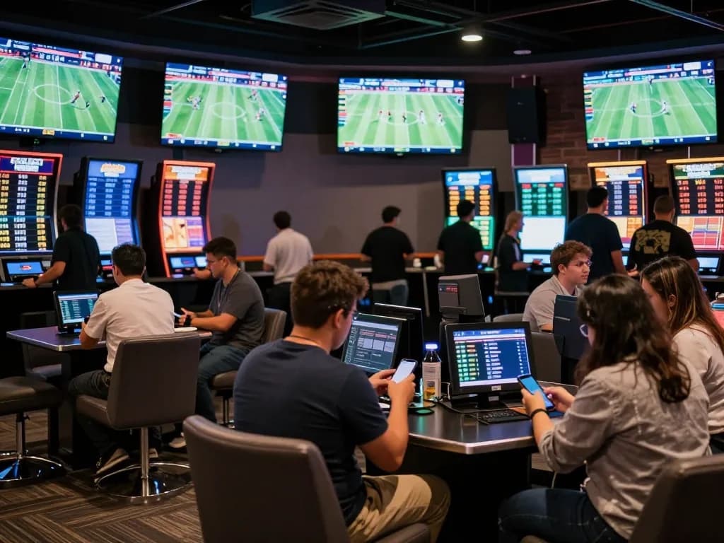 Excited bettors using bongdallu's sportsbook for live betting during a major sports event