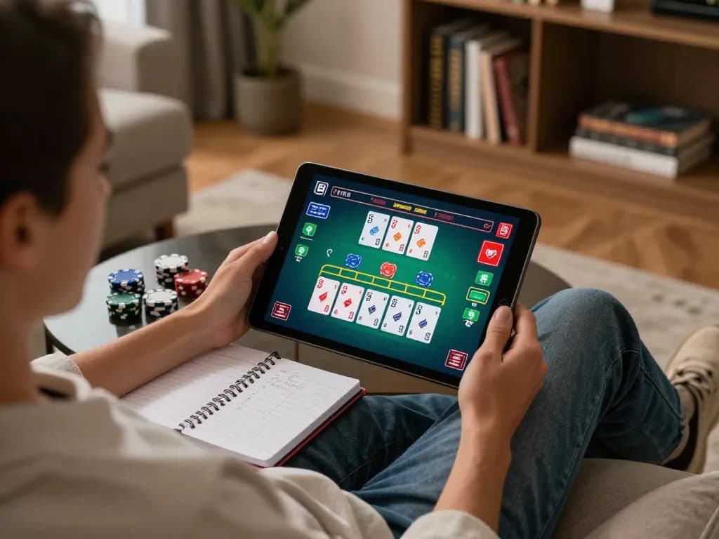 Player strategizing while using UU88’s online blackjack tablet interface in a cozy home setting.
