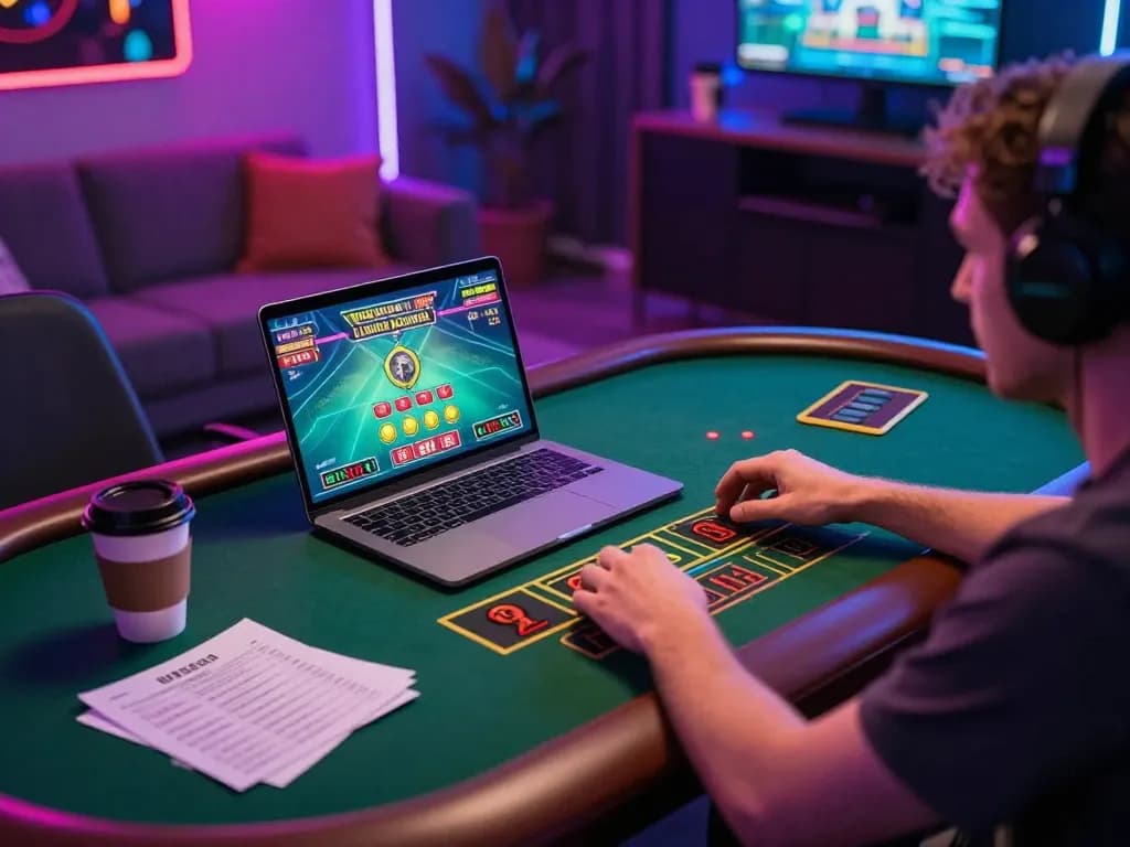 Player strategizing while using cm88 for online casino gaming on a laptop