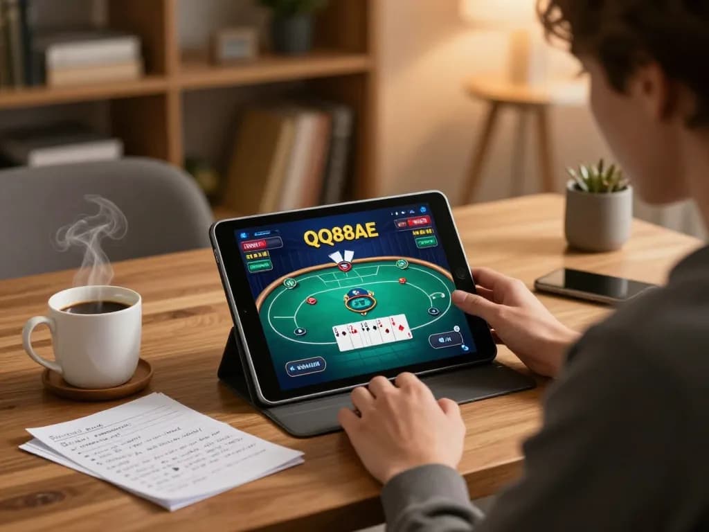 Player engaged in strategic gameplay on QQ88AE, competing in vibrant online poker with friends.