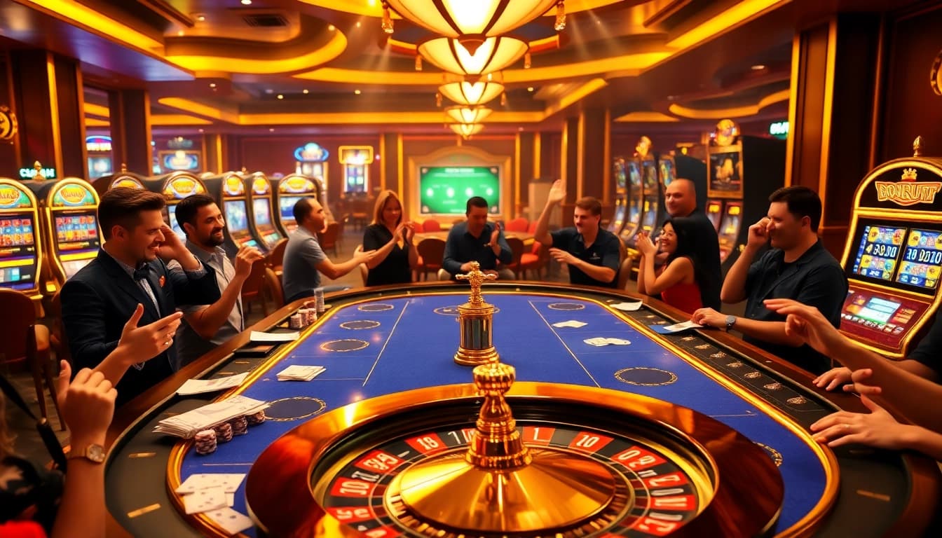 Experience the excitement at S666 Casino with vibrant players and luxurious gaming elements.