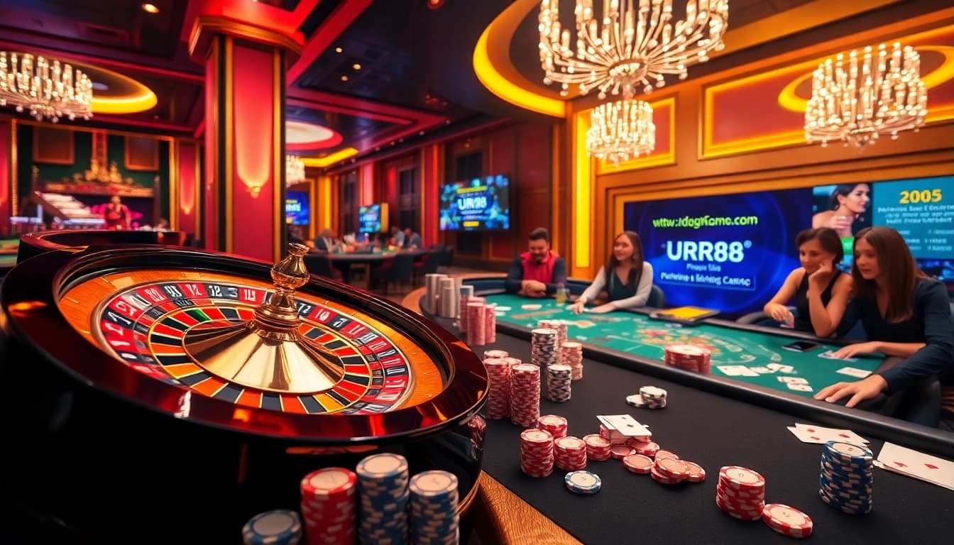 Experience the thrill of casino gaming at https://urr88.com/ with vibrant tables and poker chips.