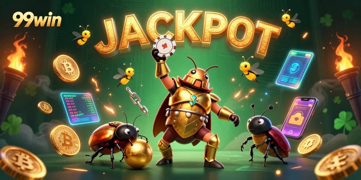 Win big at 99win casino with victorious characters celebrating jackpot success in a vibrant 3D scene.