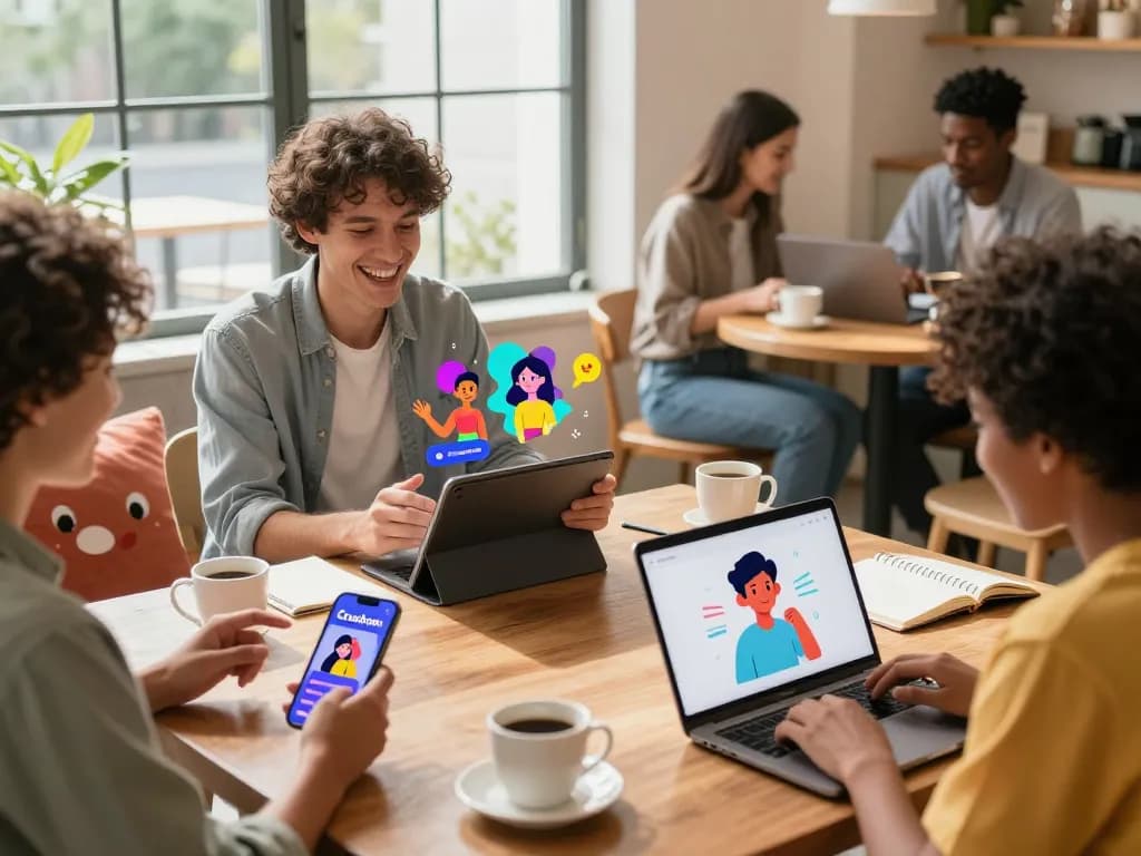 Users enjoying Crushon AI chat on devices, showcasing digital interaction and character engagement