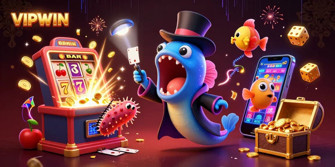 Engage in thrilling gameplay at VIPWIN with vibrant characters and casino elements in a stunning 3D illustration.