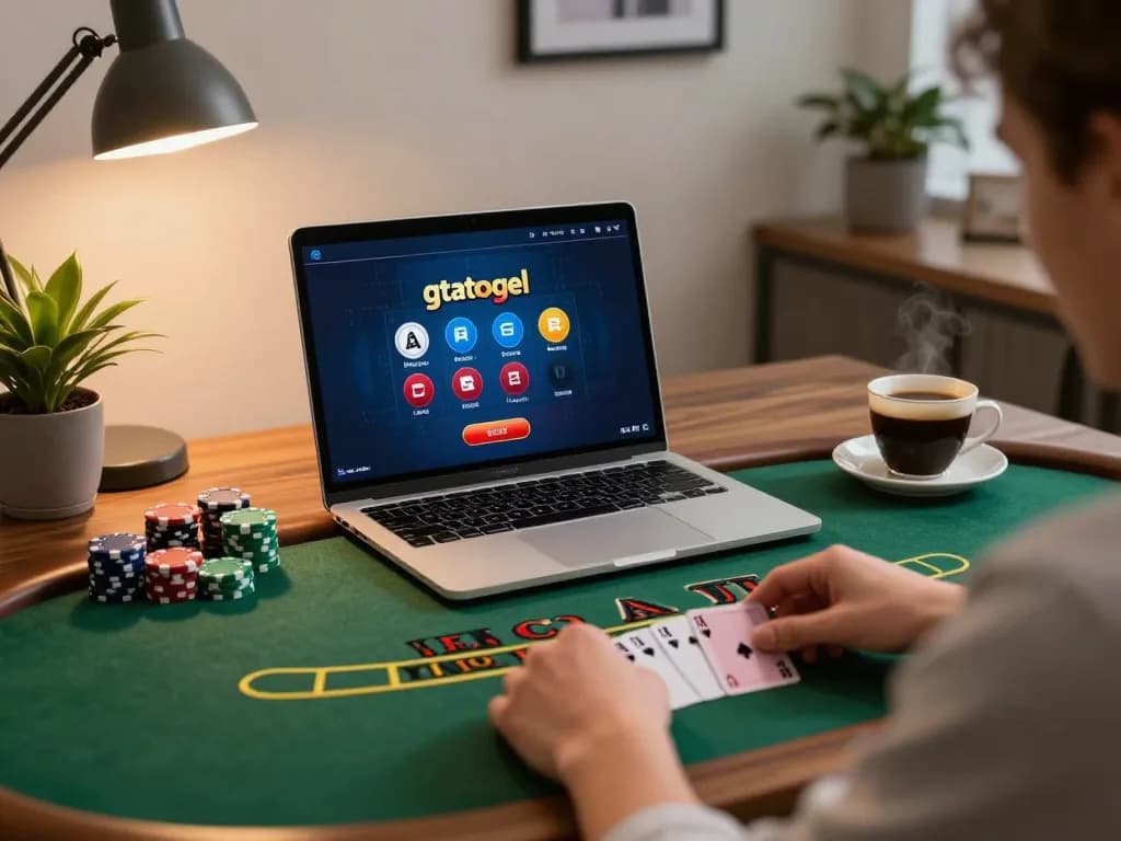 Experience gtatogel online while playing live dealer blackjack in a cozy home office.
