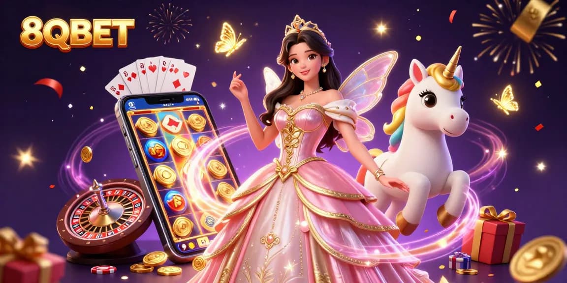 Experience exciting gaming at 8QBET with colorful slot games and magical elements.