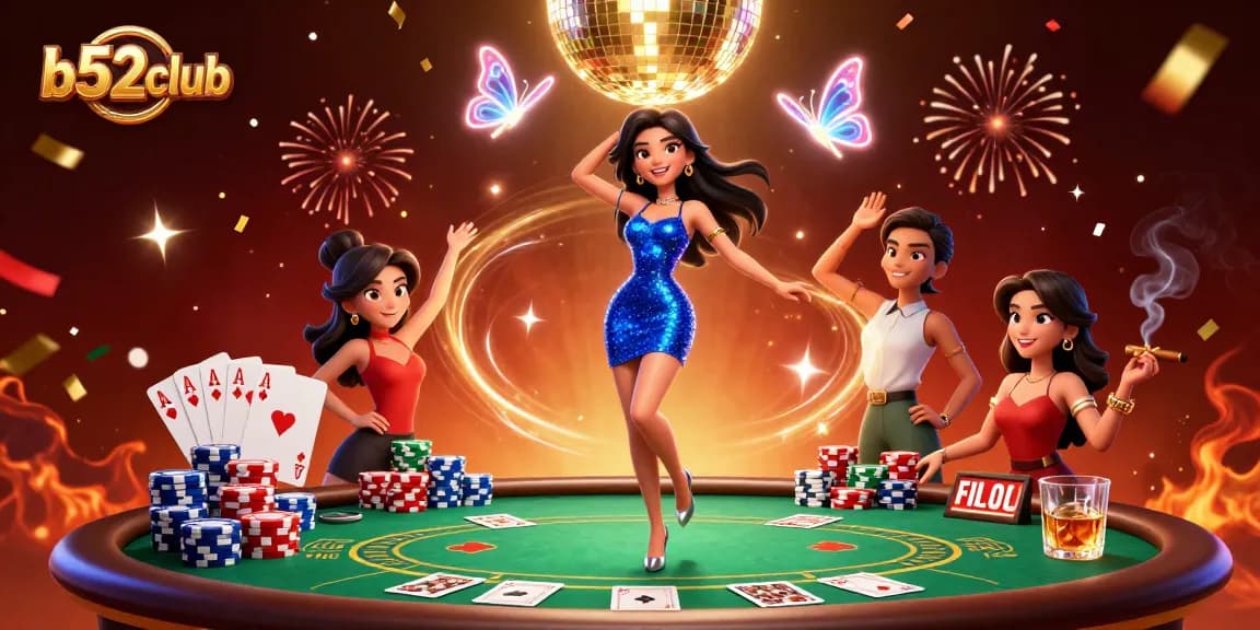 Win exciting games at b52club with vibrant energy and dynamic casino elements in a colorful celebration.