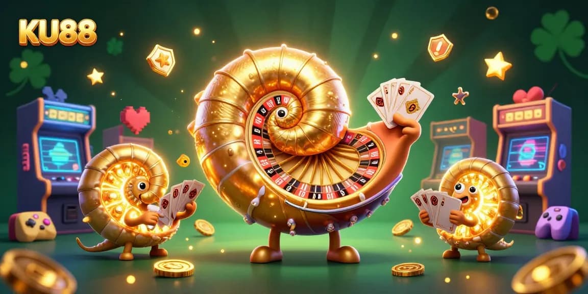 Experience thrilling action at KU88 Casino with a vibrant 3D illustration of gaming excitement.