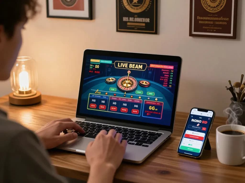 Engaging in v788 live dealer casino gaming on a laptop while analyzing strategies with a smartphone.