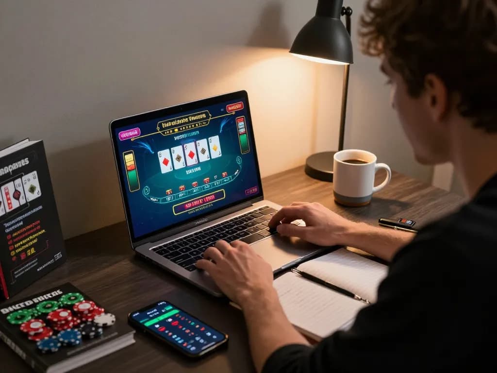 Player engaged in online blackjack gameplay on KKWIN trang chủ, showcasing strategic decisions and comfortable setup.