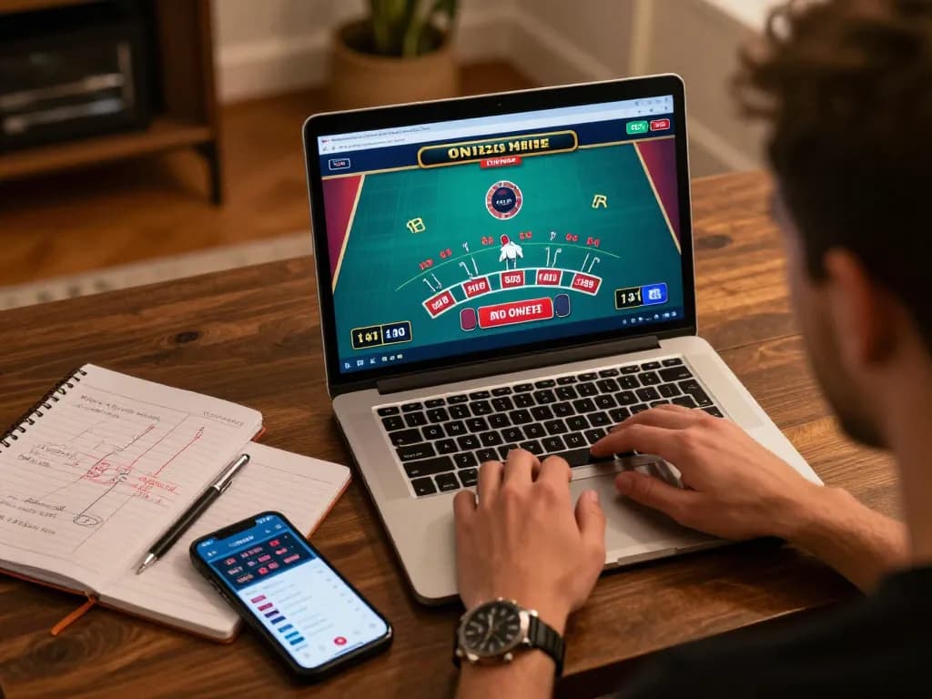 MM88 player engaging in online blackjack strategy and gameplay at home