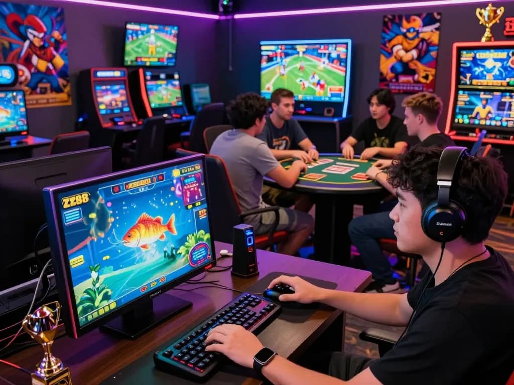 Engaged players enjoying diverse gaming experiences at ZX88's vibrant online casino environment.