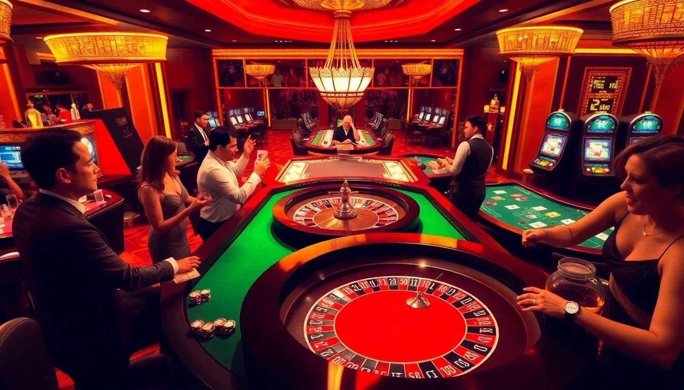 A vibrant roulette table with players celebrating their wins at https://hitclub4.app/ casino.