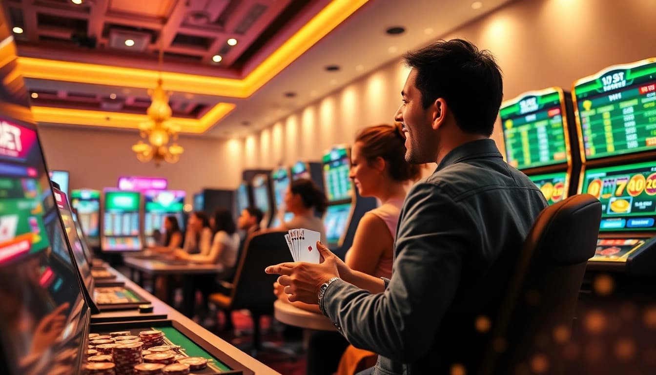 Exciting gaming scene showcasing 789bet with poker tables and modern casino games.
