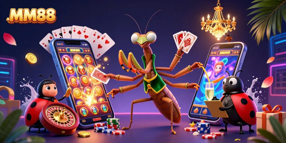 Experience the vibrant gameplay at MM88 with dynamic casino characters and exciting gambling elements.
