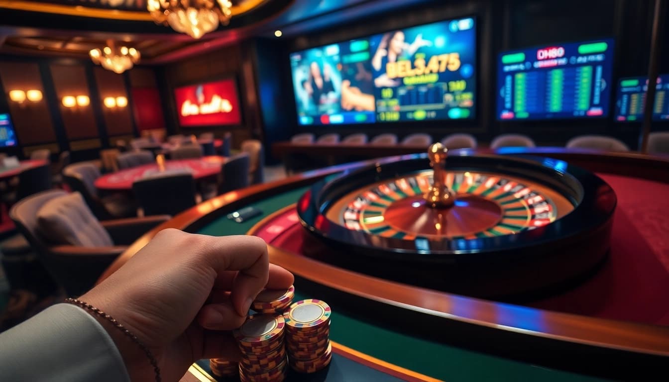 Experience high-stakes action as dh88 poker chips beckon at a luxurious casino table.