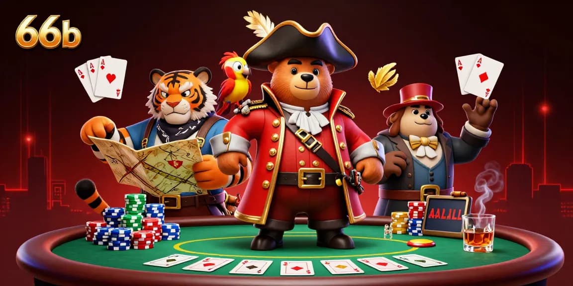 Engage in thrilling poker action with 66b surrounded by vibrant casino details and rich characters.