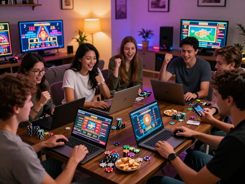 Exciting group of friends enjoying diverse games at 789club online casino