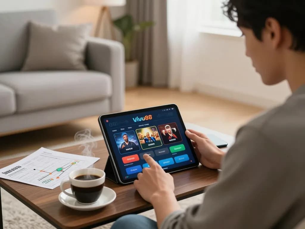 Playing on the Vivu88 uy tín app during a cozy home gaming session