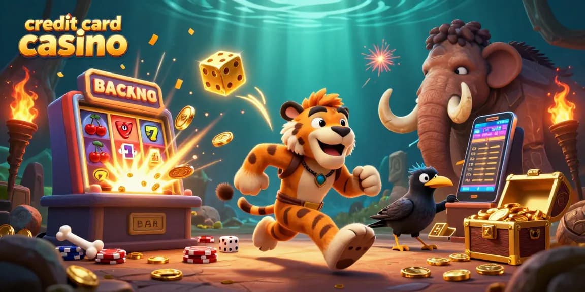 Experience the excitement of a credit card casino with cartoon characters and dynamic gaming action.