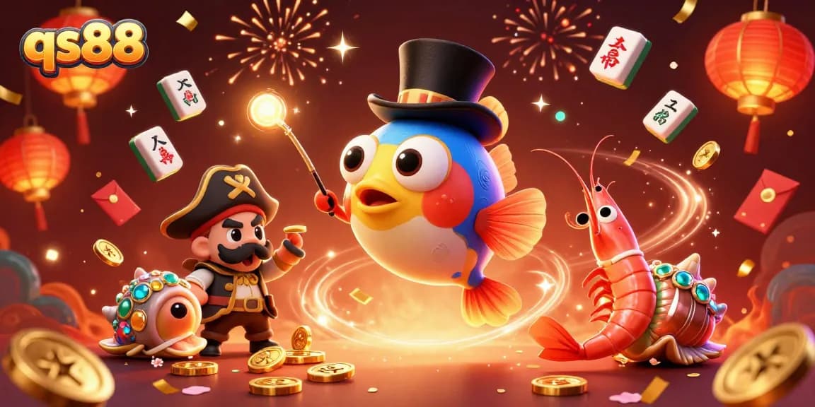 Experience thrilling gameplay with qs88 as golden coins attract the anglerfish in a playful treasure scene.