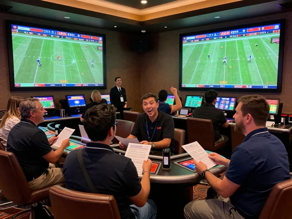 Excited bettors placing wagers at fabet's sports betting area during live matches.