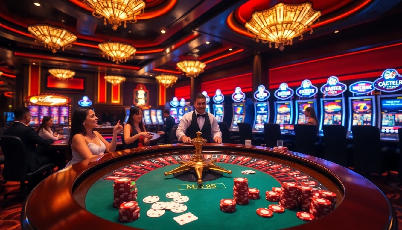 Experience the thrill of gambling at May88 with vibrant casino excitement and luxurious interiors.
