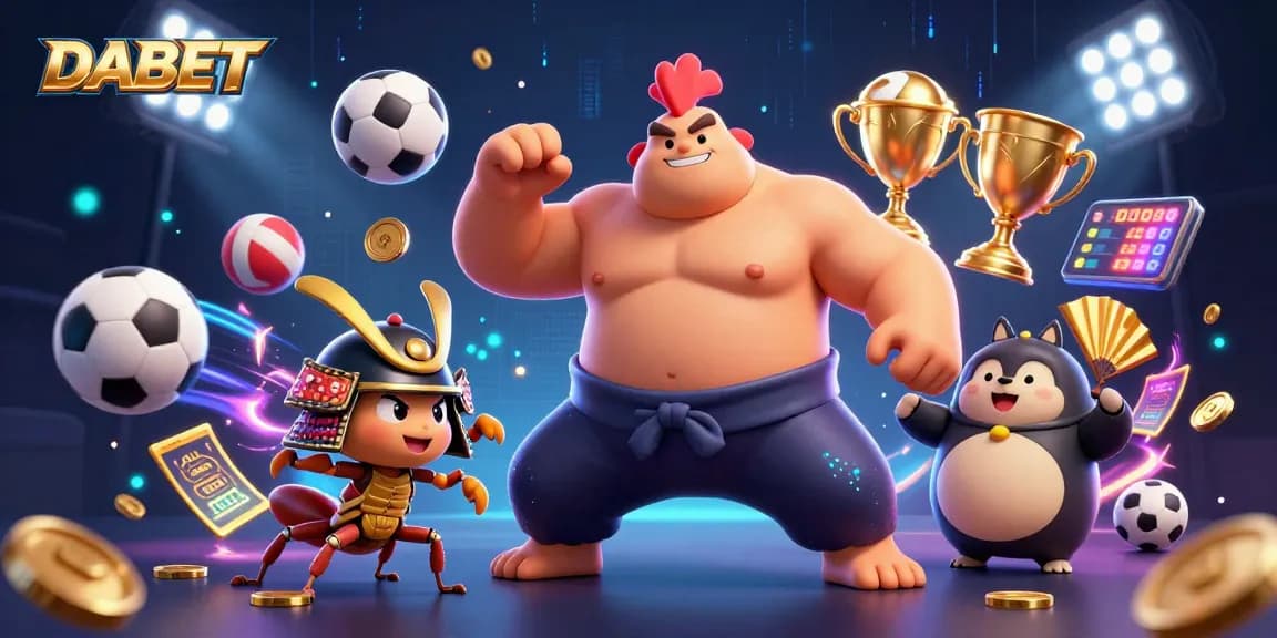 DABET players engaging in exciting gameplay with a dynamic illustration of sports balls and a captivating casino scene.
