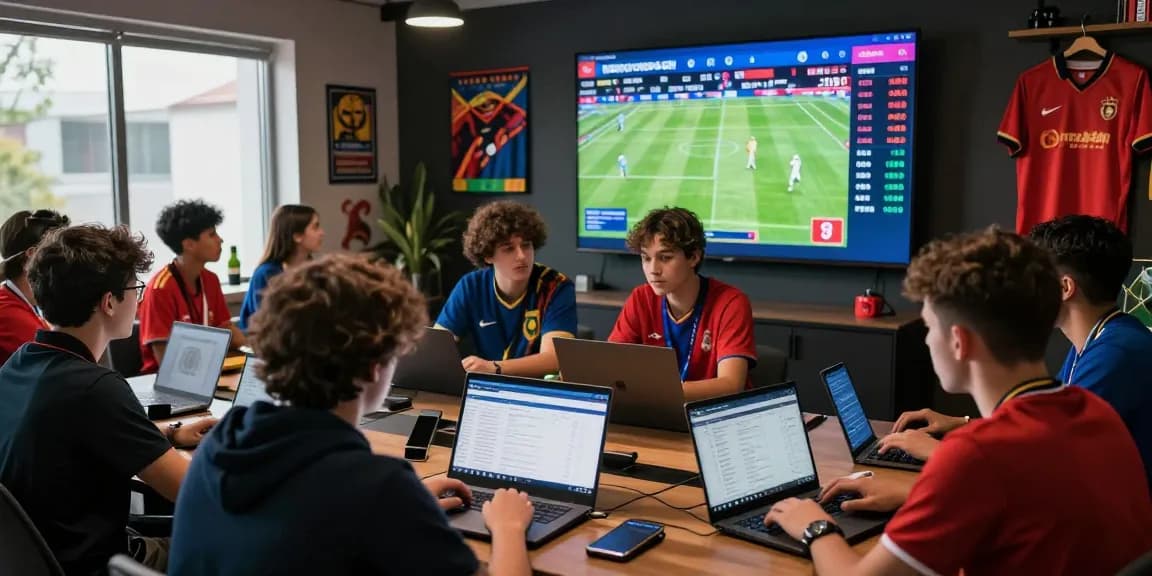 Dynamic scene of fans engaging with Bongdata's betting odds and World Cup statistics in an energetic sports environment.