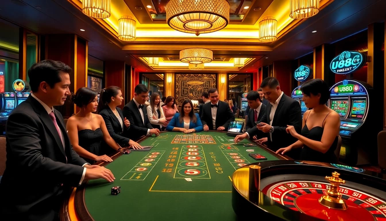 Exciting gaming action at U888's luxury casino table with vibrant ambiance.