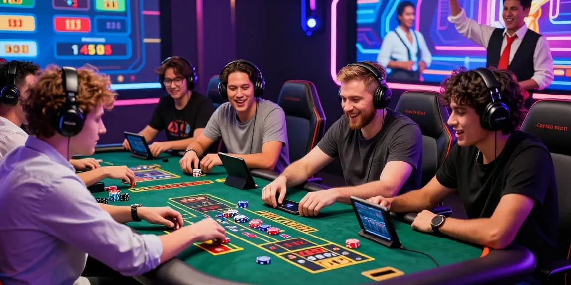 Dynamic online gaming experience at https://7899club.com/ with players enjoying baccarat under neon lights.