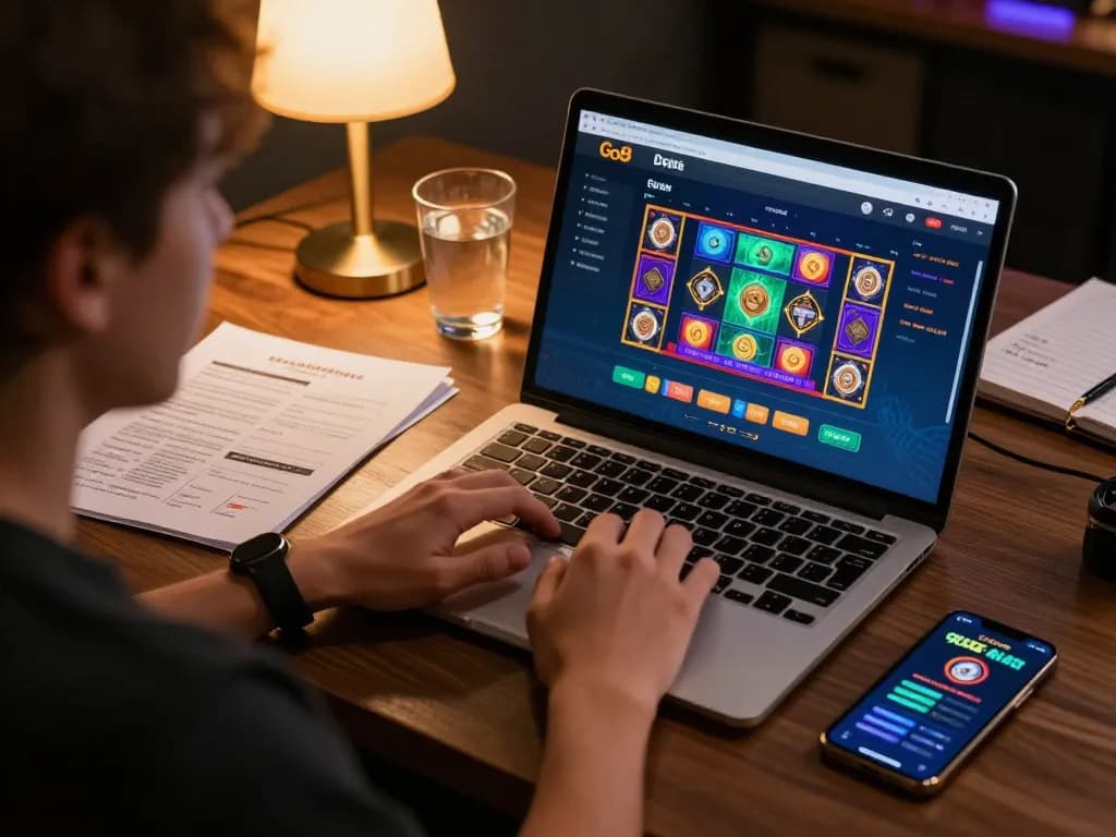 Engaging with Go8 online casino games through a laptop while strategizing for better odds.