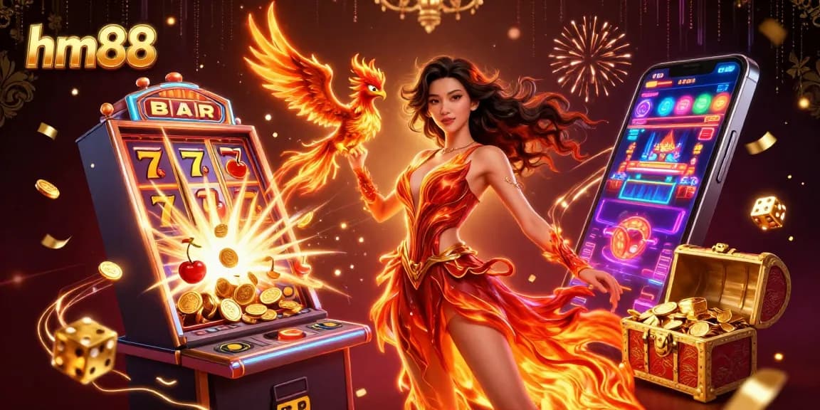 Spin and win at hm88 with an exciting 3D casino illustration featuring vibrant gameplay elements.