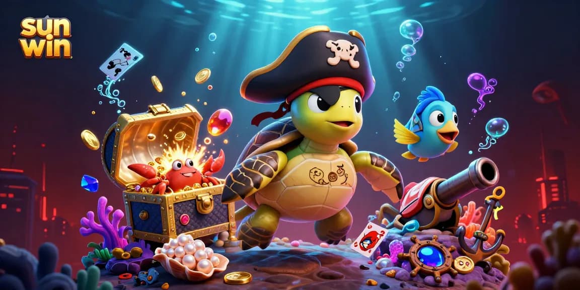 Engage in thrilling gameplay at Sun Win, showcasing colorful underwater treasures and dynamic characters in action.