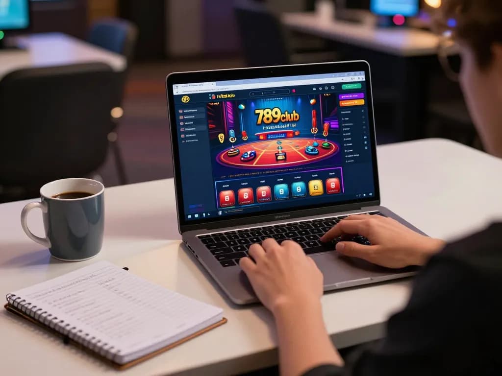 Engaging in advanced strategies on 789club's casino platform with laptop and notebook.