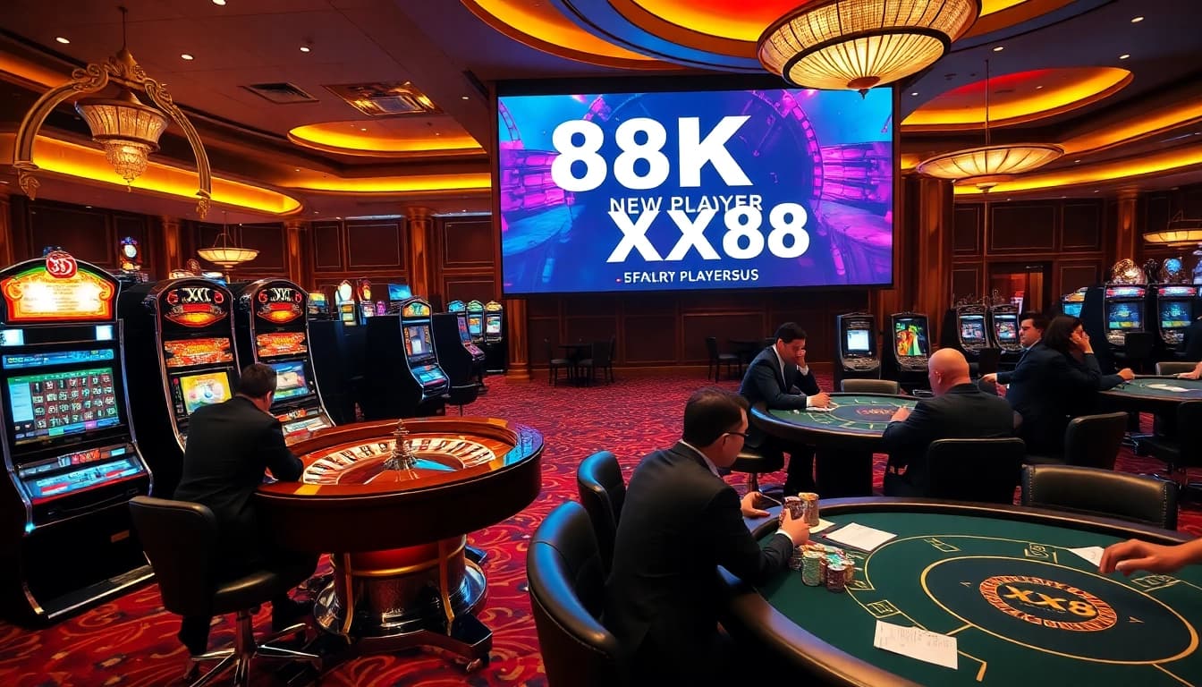 Players enjoying thrilling games at a luxurious casino, featuring xx 88 offers.
