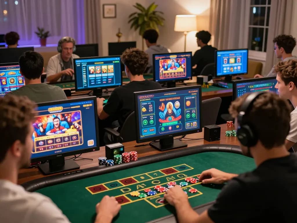 Players enjoying Bay789 mobile casino app gameplay in a vibrant home setting, showcasing lively betting experiences.