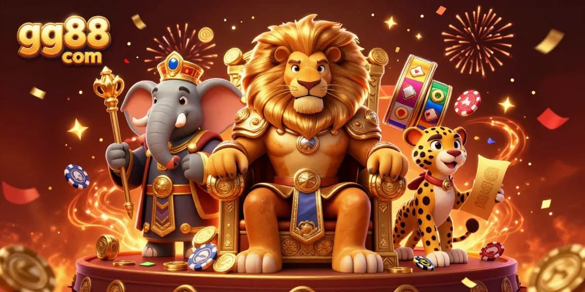 Win big with gg88 com's vibrant casino experience featuring a lion king and dynamic elements.