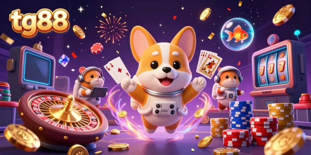Experience thrilling gameplay with tg88 in a vibrant space casino scene filled with excitement and winning moments.