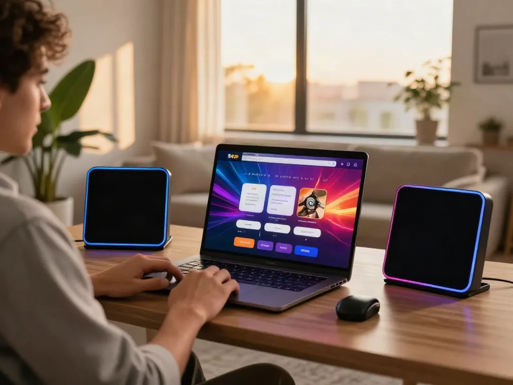 Engaging scene of online casinos that accept credit cards with a player using a laptop in a cozy living room.