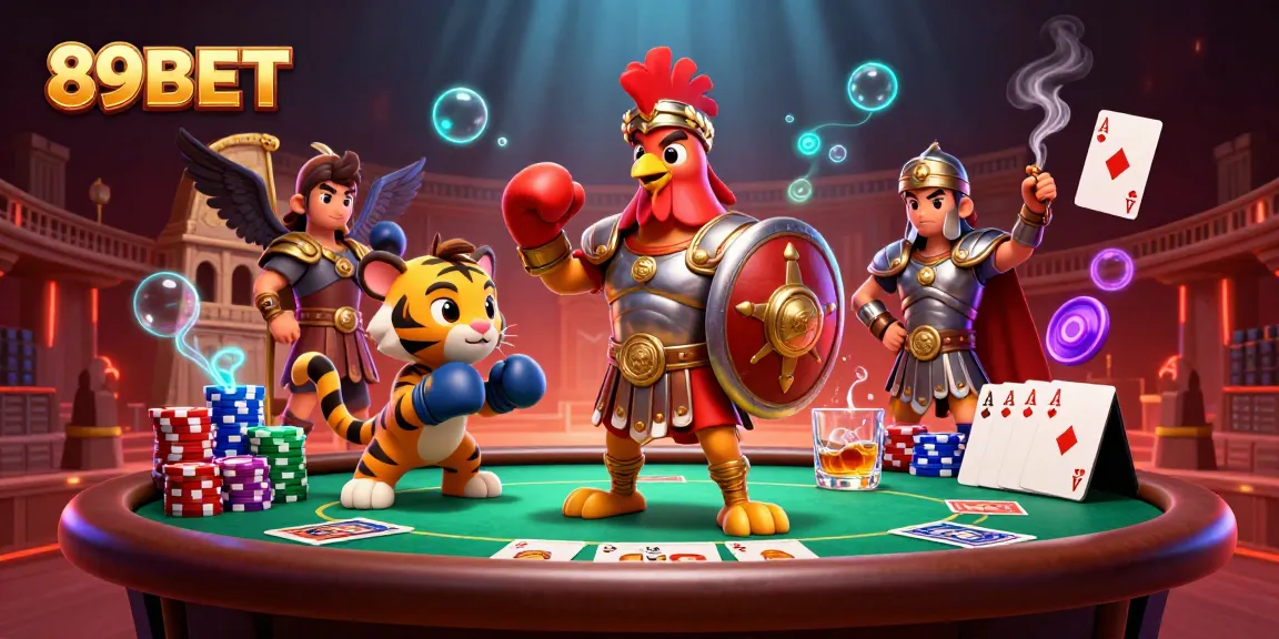 Experience the thrill at 89BET with a vibrant 3D scene featuring action-packed poker elements.