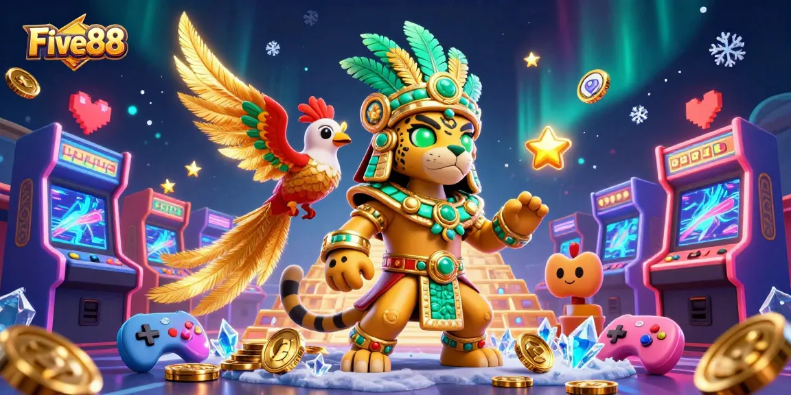 Experience the excitement of Five88 with vibrant casino-themed characters and gaming elements.
