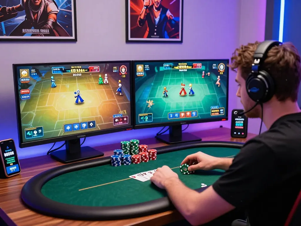 Player enjoying an exciting poker game on 23win, showcasing vibrant graphics and digital interactions.